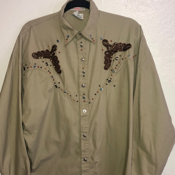 FREEGO Western Style Beaded Snap Button shirt size large - Picture 10 of 10